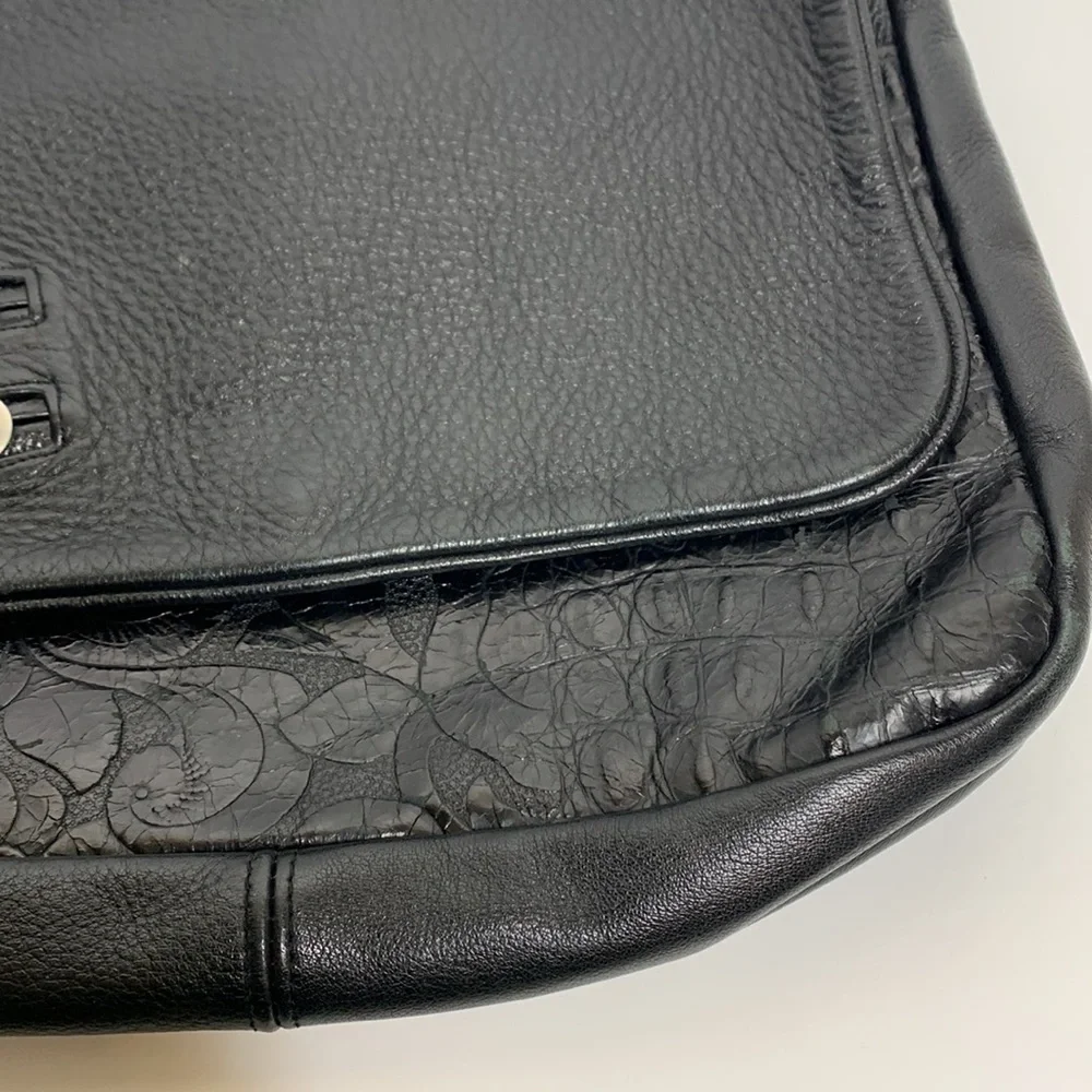 AnnRingness | Black Heavy Laptop Nag | Floral Engraved Multi Compartment Satchel